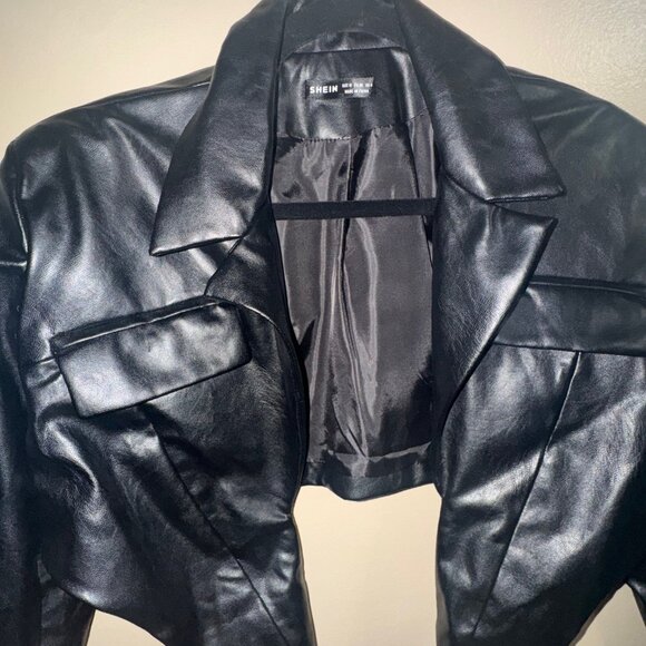 SHEIN Cropped Faux Leather Blazer M - Picture 4 of 6